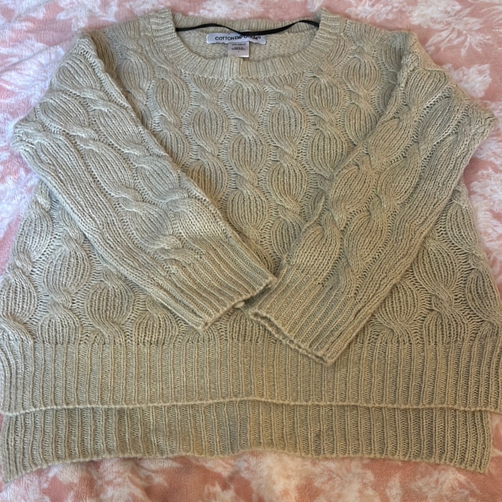 Cotton Emporium Cream Crew Neck Cable Knit Sweater